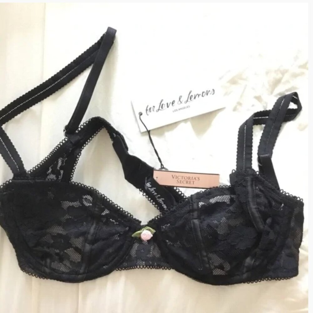 NWT For Love & Lemons Lou Black Lace Bra